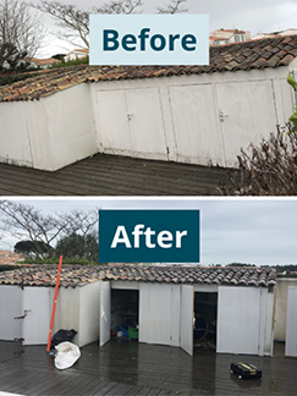 Construction of an outbuilding and its wooden terrace